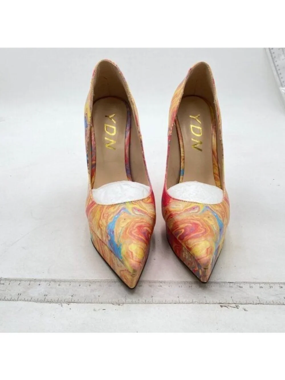 YDN Women Platform Pointed Toe Slip on Pumps Special Block High Heels Yellow